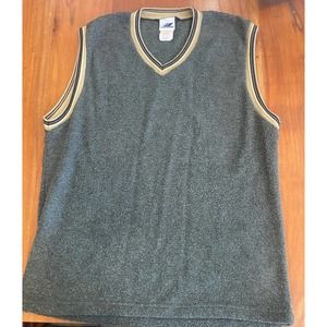 Mens Vintage 90s Sweater Vest Fleece Gray Grandpa Grunge Cosby large USA striped